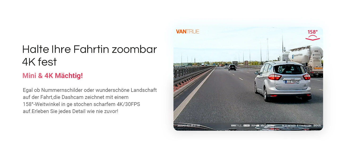 Vantrue E1 Pro 4K Mini Dashcam mit GPS, WLAN und Parküberwachung – Bild 3