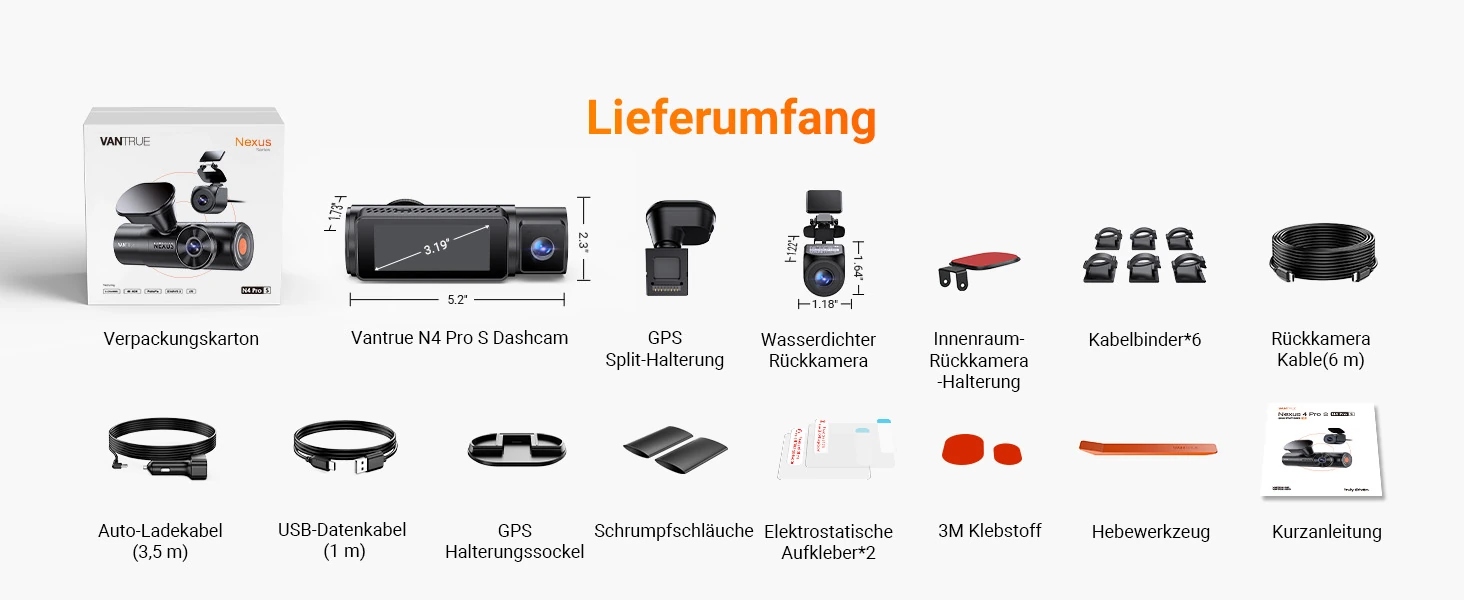 Vantrue N4 Pro S 3 Kanal Dashcam mit 4K vorne, Innenraumkamera, 2.5K hinten, GPS, WLAN und Parküberwachung – Bild 15
