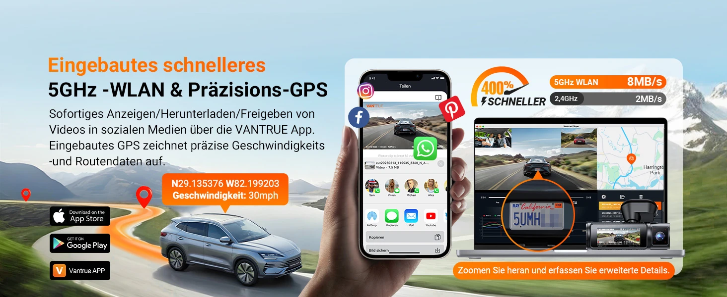 Vantrue N4 Pro S 3 Kanal Dashcam mit 4K vorne, Innenraumkamera, 2.5K hinten, GPS, WLAN und Parküberwachung – Bild 18