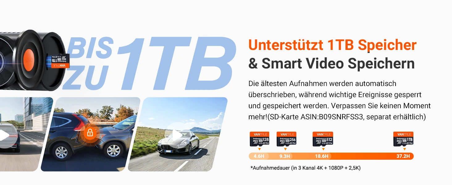 Vantrue N4 Pro S 3 Kanal Dashcam mit 4K vorne, Innenraumkamera, 2.5K hinten, GPS, WLAN und Parküberwachung – Bild 13