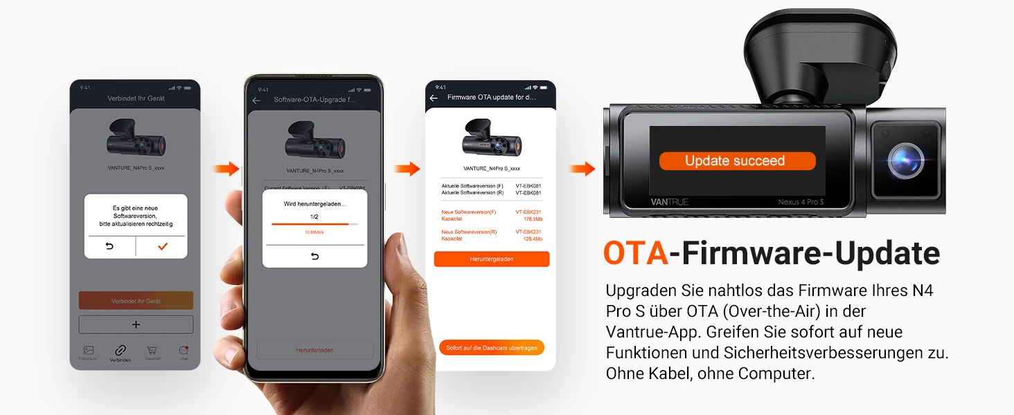 Vantrue N4 Pro S 3 Kanal Dashcam mit 4K vorne, Innenraumkamera, 2.5K hinten, GPS, WLAN und Parküberwachung – Bild 11