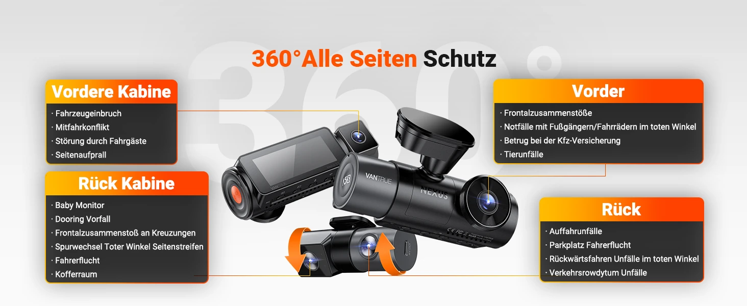 Vantrue N5S 4 Kanal Dashcam mit Front, Innenraum, Heck, GPS, WLAN und Parküberwachung – Bild 8