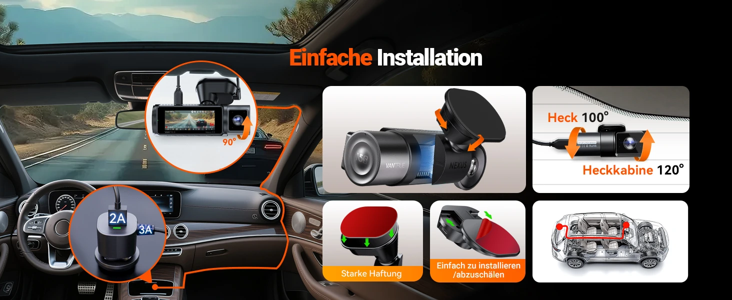 Vantrue N5S 4 Kanal Dashcam mit Front, Innenraum, Heck, GPS, WLAN und Parküberwachung – Bild 25