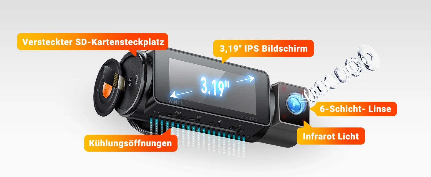 Vantrue N5S 4 Kanal Dashcam mit Front, Innenraum, Heck, GPS, WLAN und Parküberwachung – Bild 23