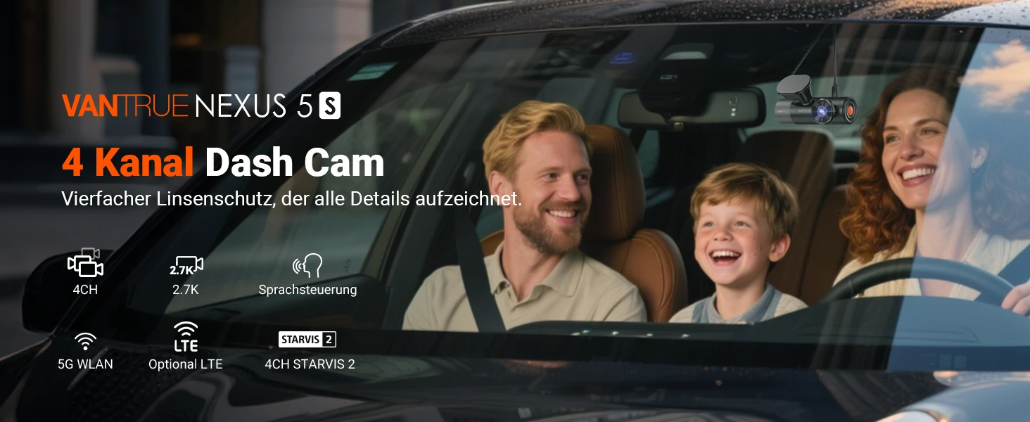 Vantrue N5S 4 Kanal Dashcam mit Front, Innenraum, Heck, GPS, WLAN und Parküberwachung – Bild 2